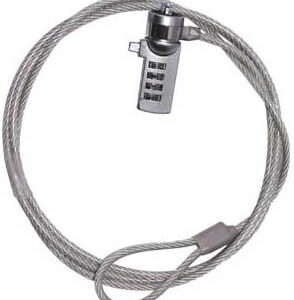 Candado de combinación TechZone Tipo T-Bar - 1.8 m de longitud/4mm, acero inoxidable recubierto en vinilo. Empaque retail, 1 año de garantía.
