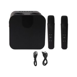 KARAOKE CON DOS MICROFONOS SP-200BK Karaoke inalámbrico con dos micrófonos color negro / Batería de 2400 mah y con cable USB de carga. -
