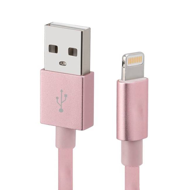 CABDBU050_full Cable USB A a LIGHTNING - color rosa. 1 metro de largo. Alta resistencia de materiales y carga rápida DB-G-USBLR