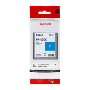 Tanque de tinta CANON PFI-030 - Cian, Tecnología de impresión inyección de tinta. Compatible con  Plotter Canon TA-20 y TA-30. Capacidad 55 ml