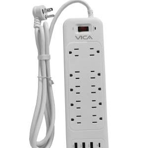 Centro de carga 9P VICA para protección contra sobretensiónes - 10 NEMA 5-15R con supresor de picos, 3 puertos USB-A y 1 USB-C. -Montaje pared